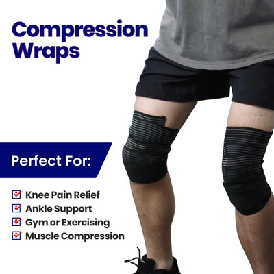 Elastic Knee Compression Bandage Wraps - 1 x Pair (79 Inches)